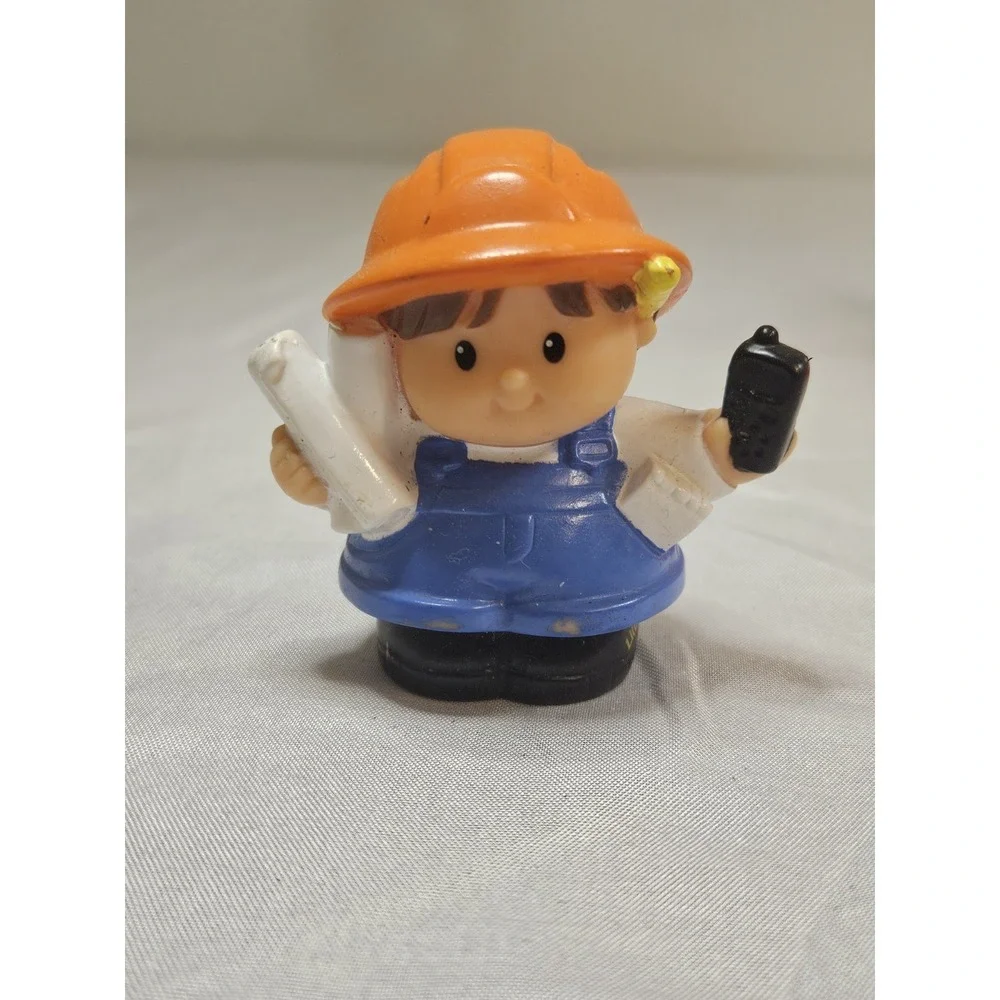 FISHER PRICE LITTLE PEOPLE Construction Worker Blue Prints & Cell‎ Phone Used